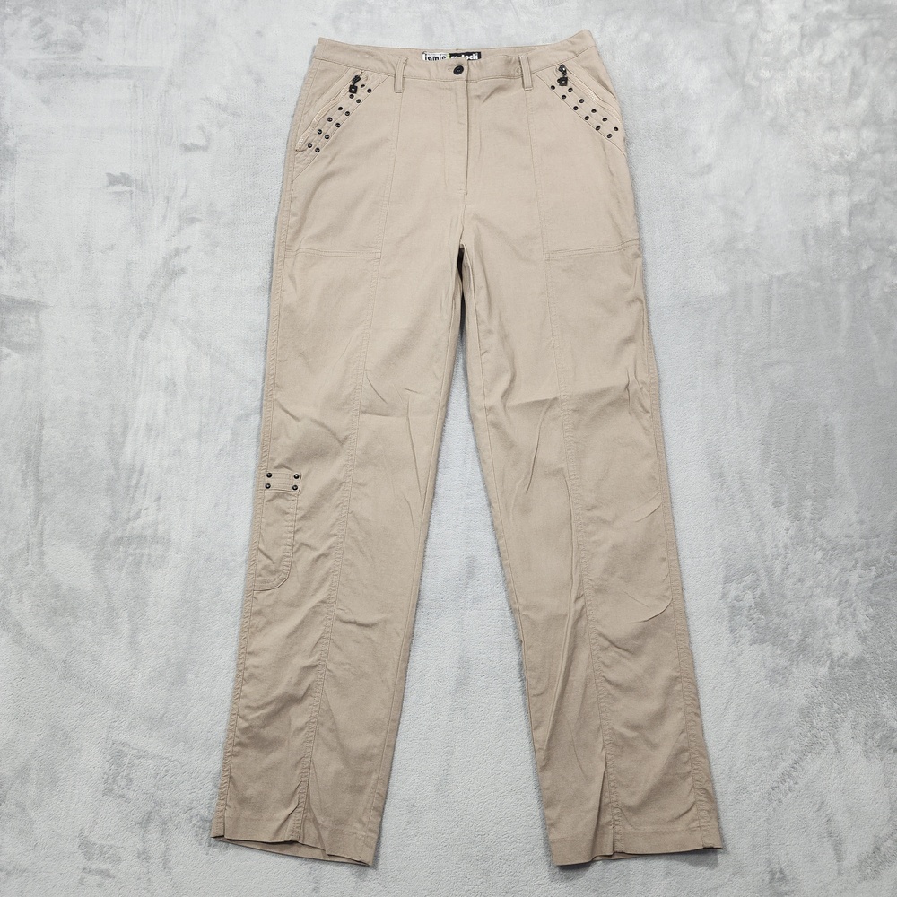 Jamie Sadock Pants Womens 10 Beige Twill Straight Leg Studded Zip Golf Stretch